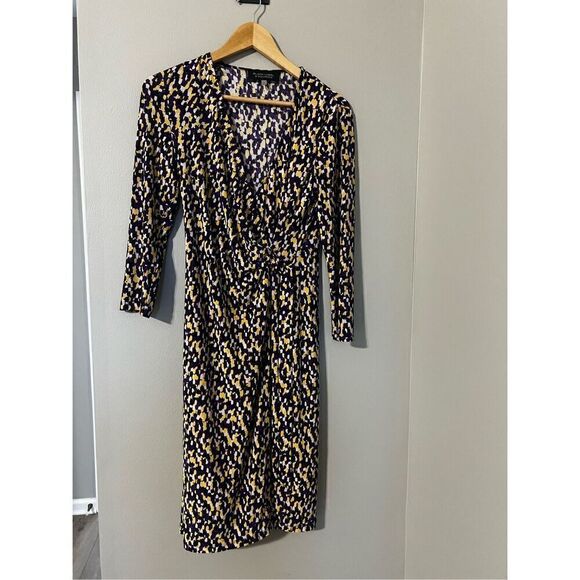 Black Label Evan Picone Women’s Size 6 3/4 Sleeve Sheath Dress Purple Yellow - Picture 2 of 8